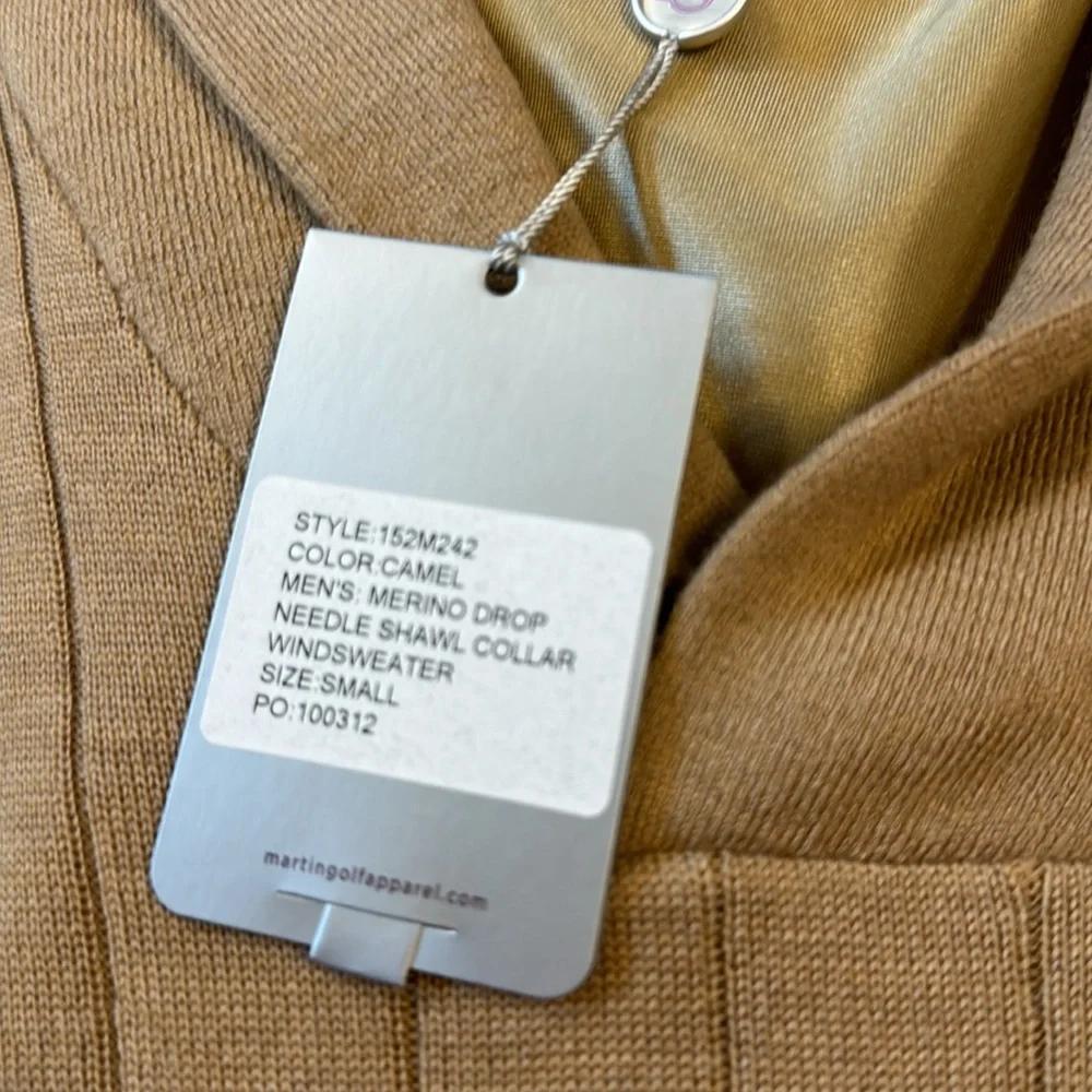 New Mens MARTIN GOLF Shawl Collar Wind Sweater Camel Size Small